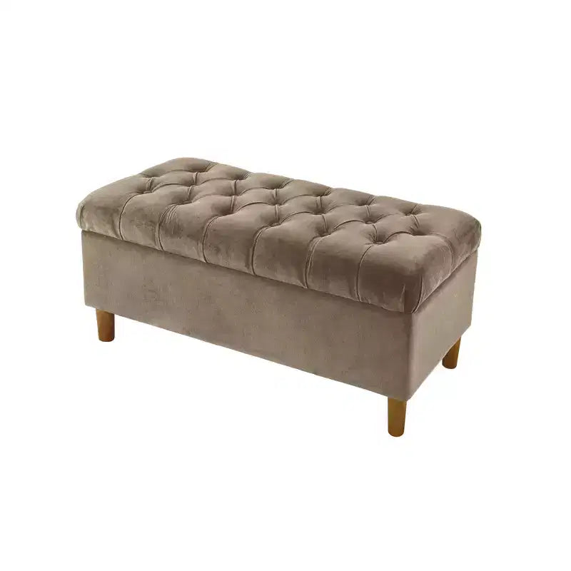Banc de rangement capitonné avec pieds coniques en bois - HomePop