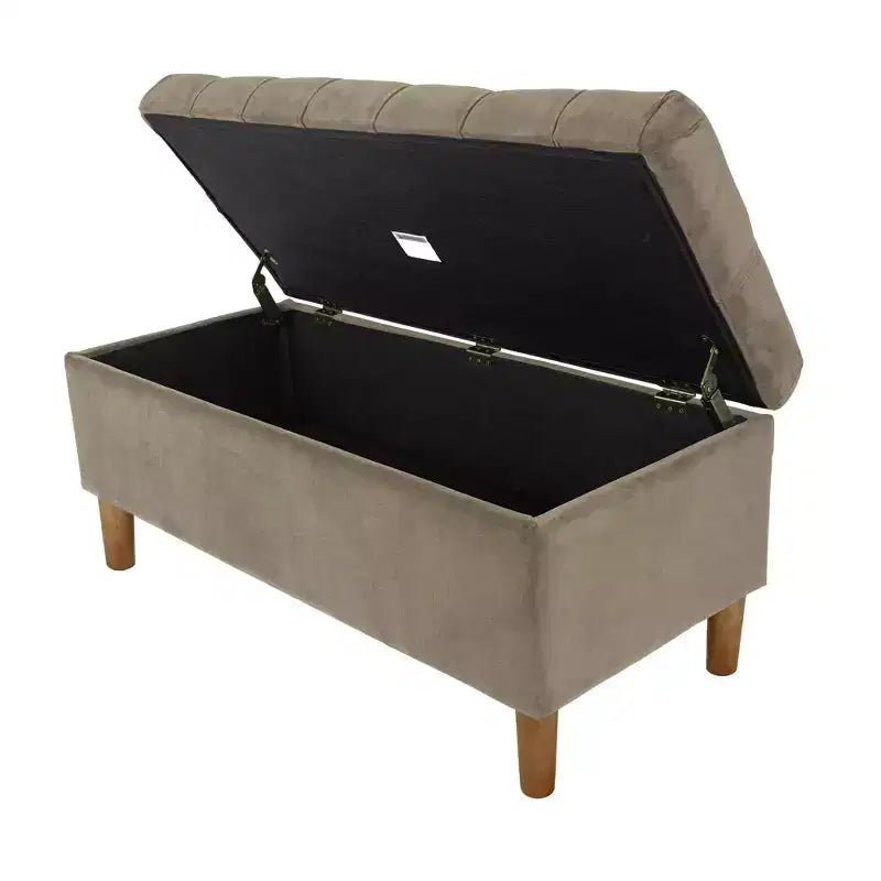 Banc de rangement capitonné avec pieds coniques en bois - HomePop