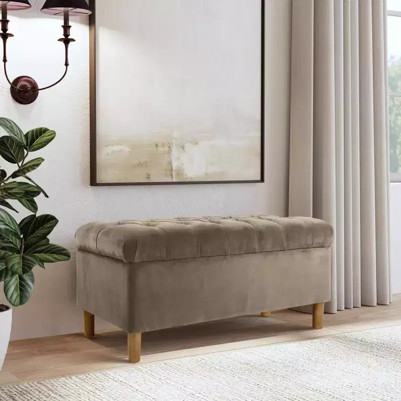 Banc de rangement capitonné avec pieds coniques en bois - HomePop