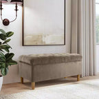 Banc de rangement capitonné avec pieds coniques en bois - HomePop