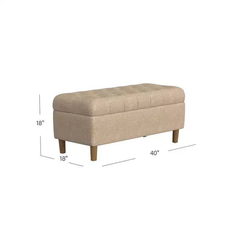 Banc de rangement capitonné avec pieds coniques en bois - HomePop