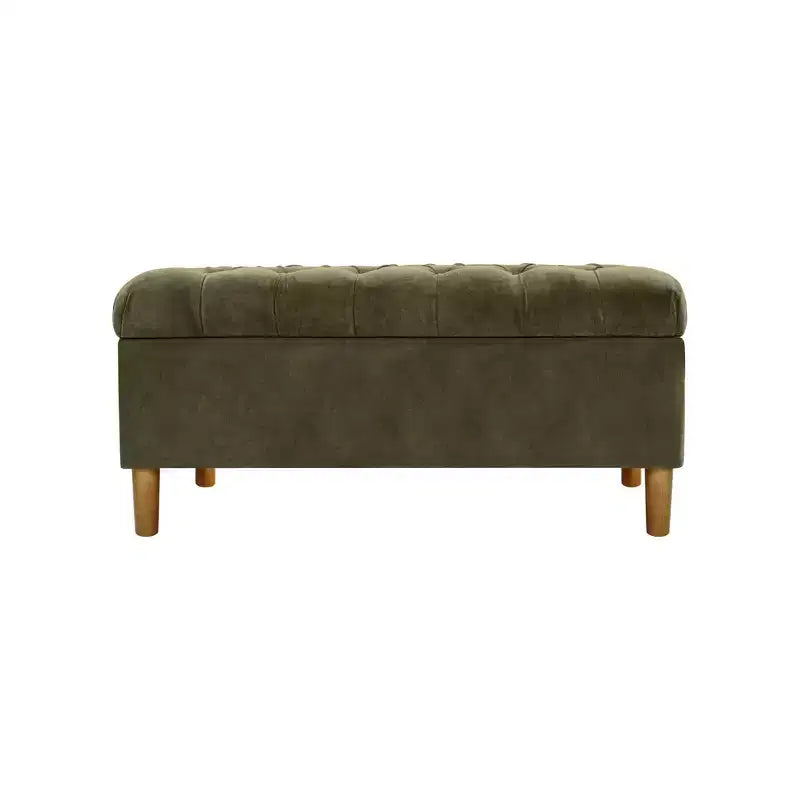 Banc de rangement capitonné avec pieds coniques en bois - HomePop