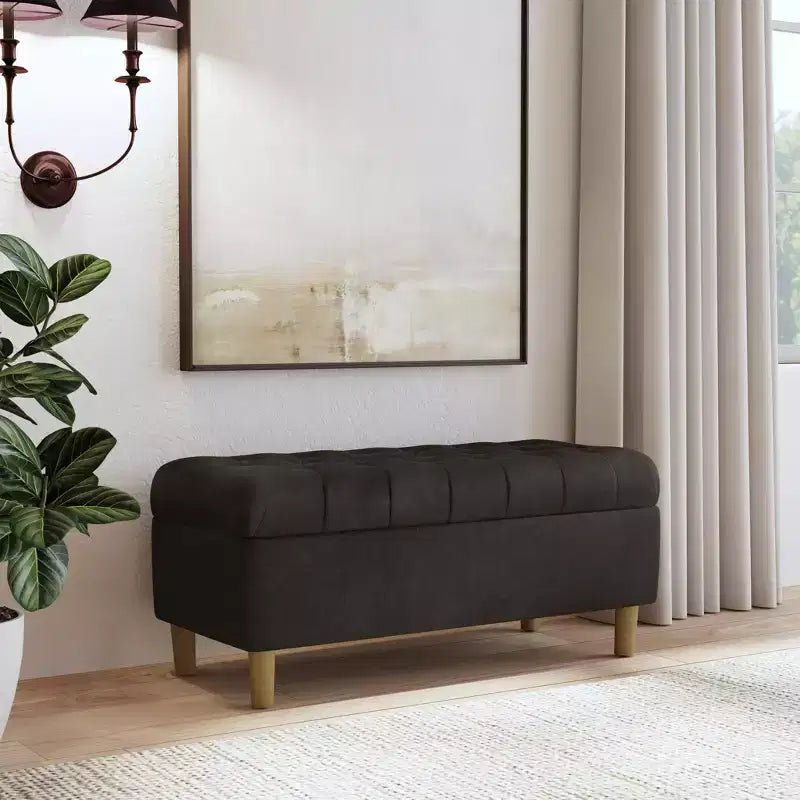 Banc de rangement capitonné avec pieds coniques en bois - HomePop