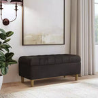 Banc de rangement capitonné avec pieds coniques en bois - HomePop