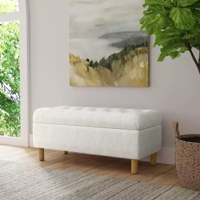 Banc de rangement capitonné avec pieds coniques en bois - HomePop