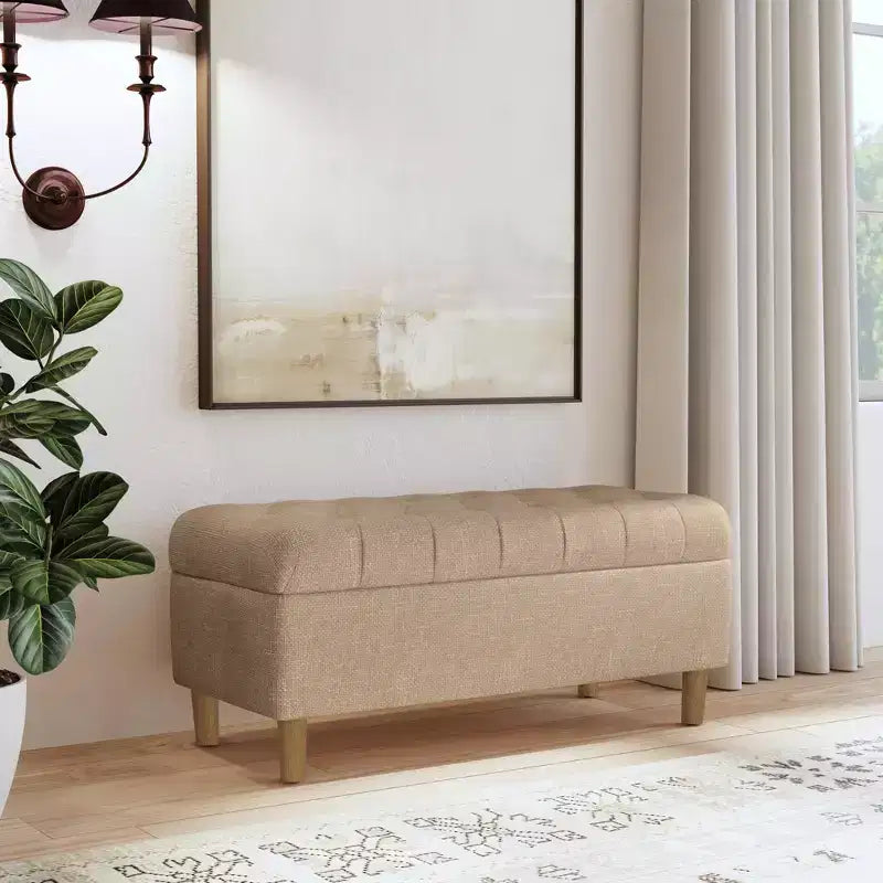 Banc de rangement capitonné avec pieds coniques en bois - HomePop