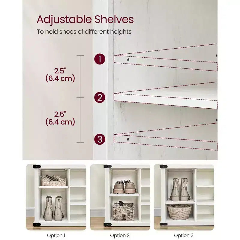 VASAGLE Meuble d'entrée avec banc à chaussures et porte-manteaux, meuble d'entrée, 16 compartiments ouverts, 6 patères