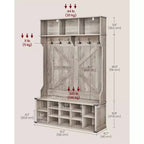 VASAGLE Meuble d'entrée avec banc à chaussures et porte-manteaux, meuble d'entrée, 16 compartiments ouverts, 6 patères