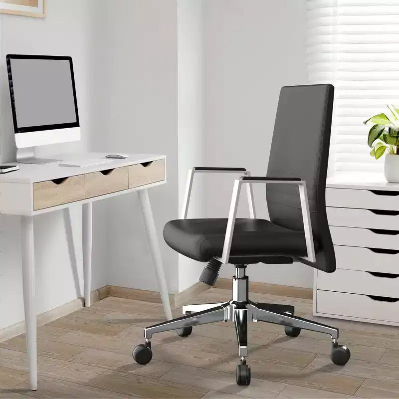 Chaise de bureau moderne en cuir LeisureMod Aleen - Chaise de bureau ergonomique pivotante et inclinable avec cadre en fer - Pour bureau à domicile