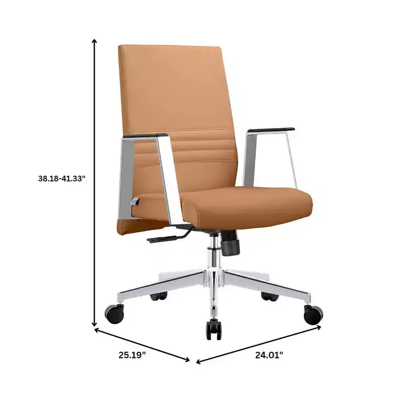 Chaise de bureau moderne en cuir LeisureMod Aleen - Chaise de bureau ergonomique pivotante et inclinable avec cadre en fer - Pour bureau à domicile