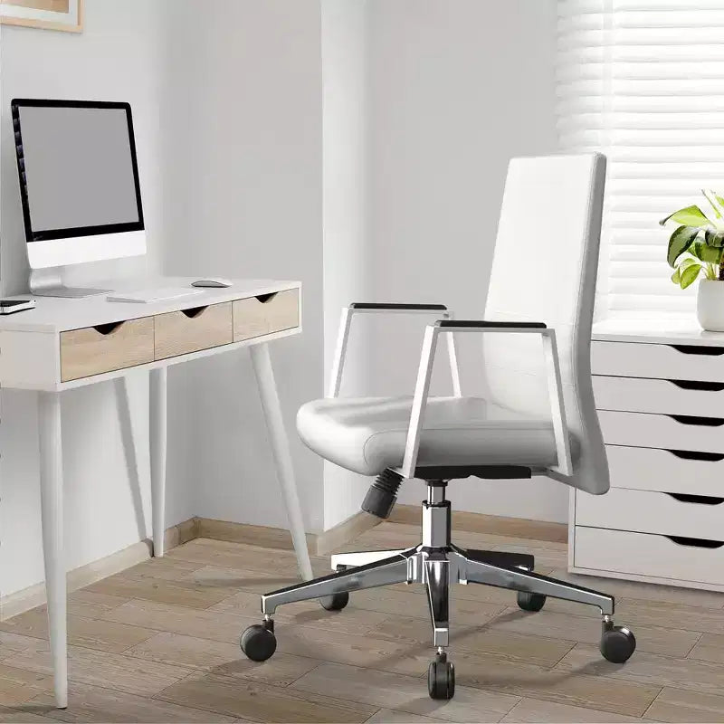 Chaise de bureau moderne en cuir LeisureMod Aleen - Chaise de bureau ergonomique pivotante et inclinable avec cadre en fer - Pour bureau à domicile