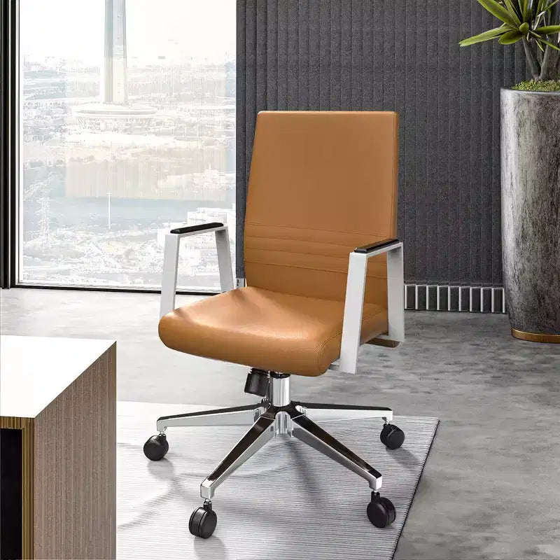 Chaise de bureau moderne en cuir LeisureMod Aleen - Chaise de bureau ergonomique pivotante et inclinable avec cadre en fer - Pour bureau à domicile