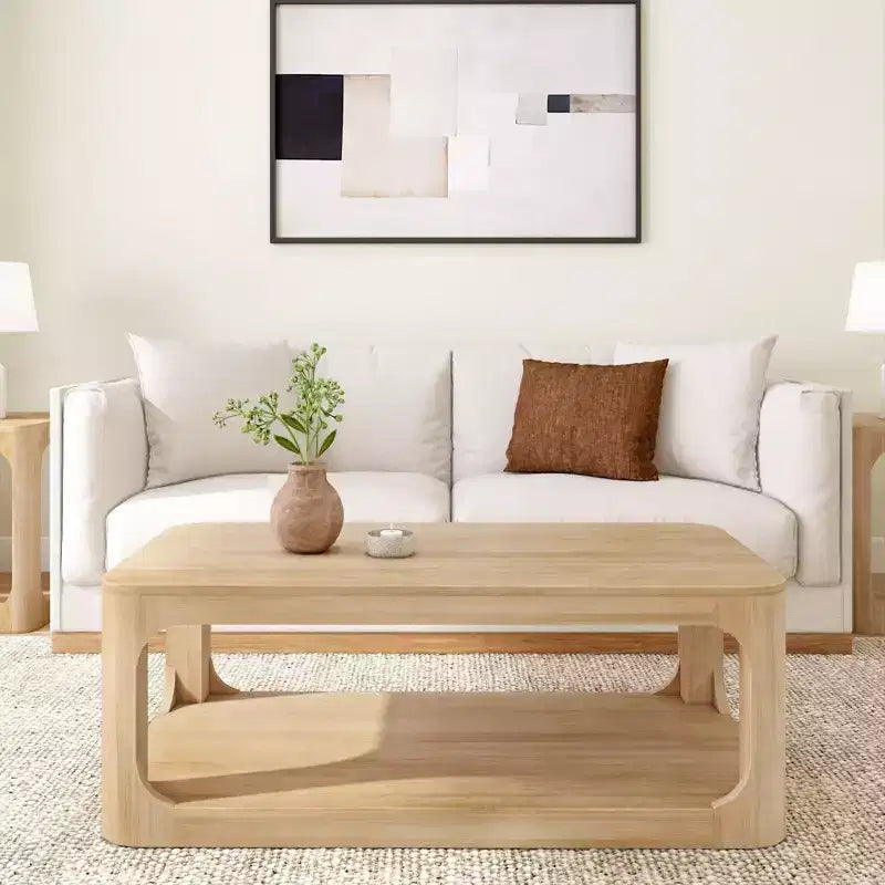 Plank+Beam Table basse rectangulaire moderne 48 po en bois massif avec étagère de rangement