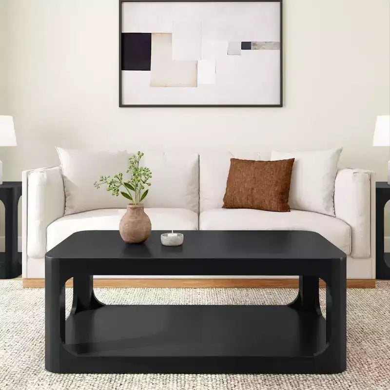Plank+Beam Table basse rectangulaire moderne 48 po en bois massif avec étagère de rangement