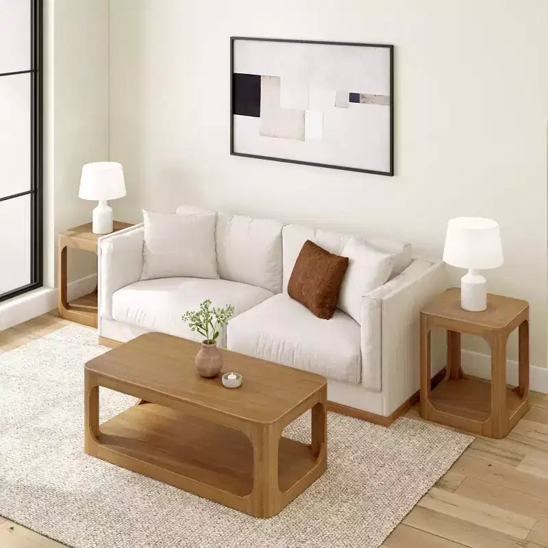 Plank+Beam Table basse rectangulaire moderne 48 po en bois massif avec étagère de rangement