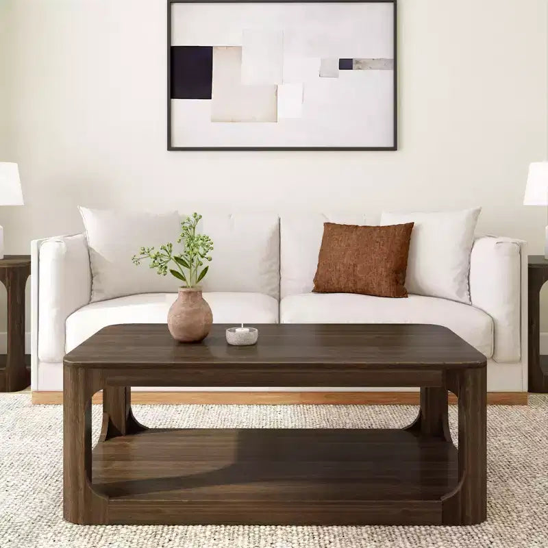 Plank+Beam Table basse rectangulaire moderne 48 po en bois massif avec étagère de rangement