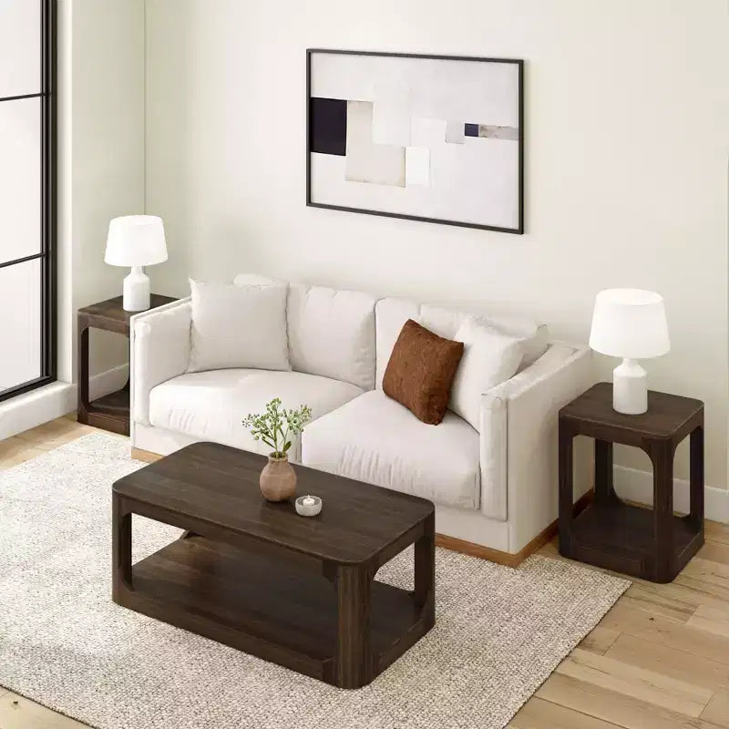 Plank+Beam Table basse rectangulaire moderne 48 po en bois massif avec étagère de rangement