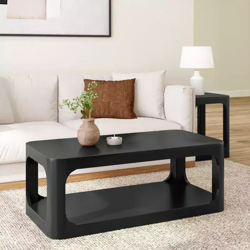 Plank+Beam Table basse rectangulaire moderne 48 po en bois massif avec étagère de rangement