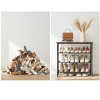 VASAGLE Meuble à Chaussures, Étagère à Chaussures à 4 Niveaux pour 9-12 Paires de Chaussures, Organiseur de Chaussures pour Entrée, Marron Rustique et Noir