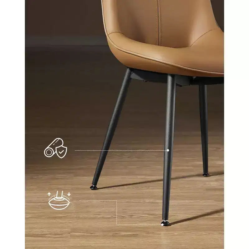 VASAGLE Chaises de salle à manger en cuir, lot de 2, assise rembourrée confortable avec pieds en métal et pieds de nivellement pivotants