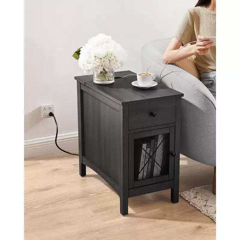 Table d'appoint VASAGLE avec rangement, table de chevet avec ports USB et prises, station de charge, tiroir, armoire de rangement, porte-revues