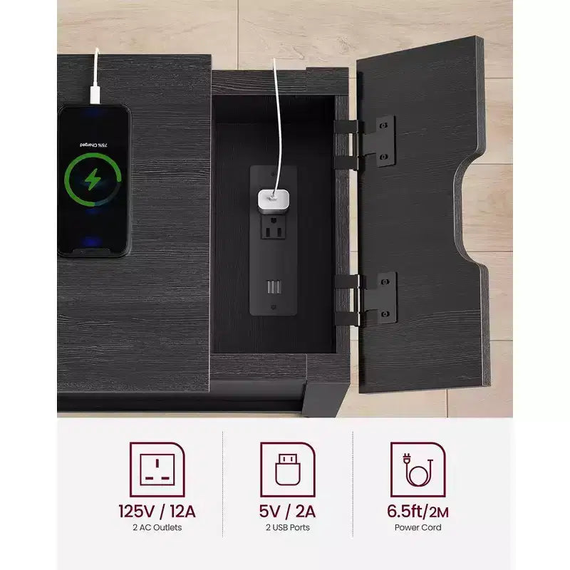 Table d'appoint VASAGLE avec rangement, table de chevet avec ports USB et prises, station de charge, tiroir, armoire de rangement, porte-revues
