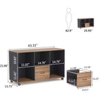 Classeurs latéraux à 2 tiroirs Lantine, classeur mobile en bois de 109 cm avec étagères de rangement ouvertes, tiroirs pour documents de format lettre