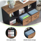 Classeurs latéraux à 2 tiroirs Lantine, classeur mobile en bois de 109 cm avec étagères de rangement ouvertes, tiroirs pour documents de format lettre