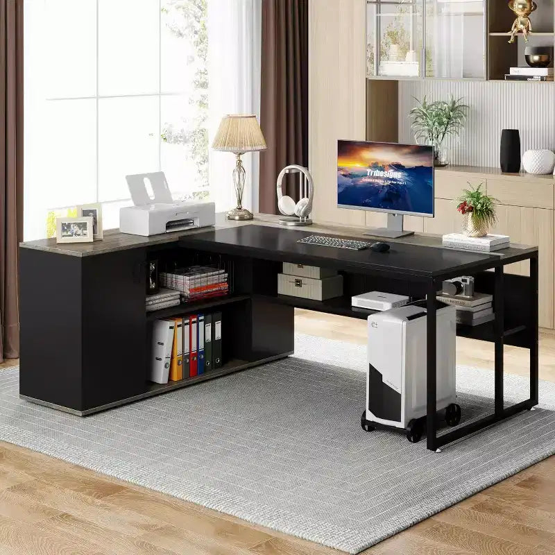 Tribesigns Bureau de Direction 70,86 Pouces, Bureau d'Angle avec Armoire de Rangement, Poste de Travail de Mobilier de Bureau Professionnel pour Bureau à Domicile