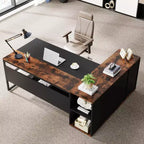 Tribesigns Bureau de Direction 70,86 Pouces, Bureau d'Angle avec Armoire de Rangement, Poste de Travail de Mobilier de Bureau Professionnel pour Bureau à Domicile