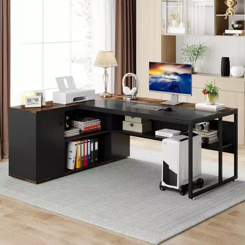 Tribesigns Bureau de Direction 70,86 Pouces, Bureau d'Angle avec Armoire de Rangement, Poste de Travail de Mobilier de Bureau Professionnel pour Bureau à Domicile