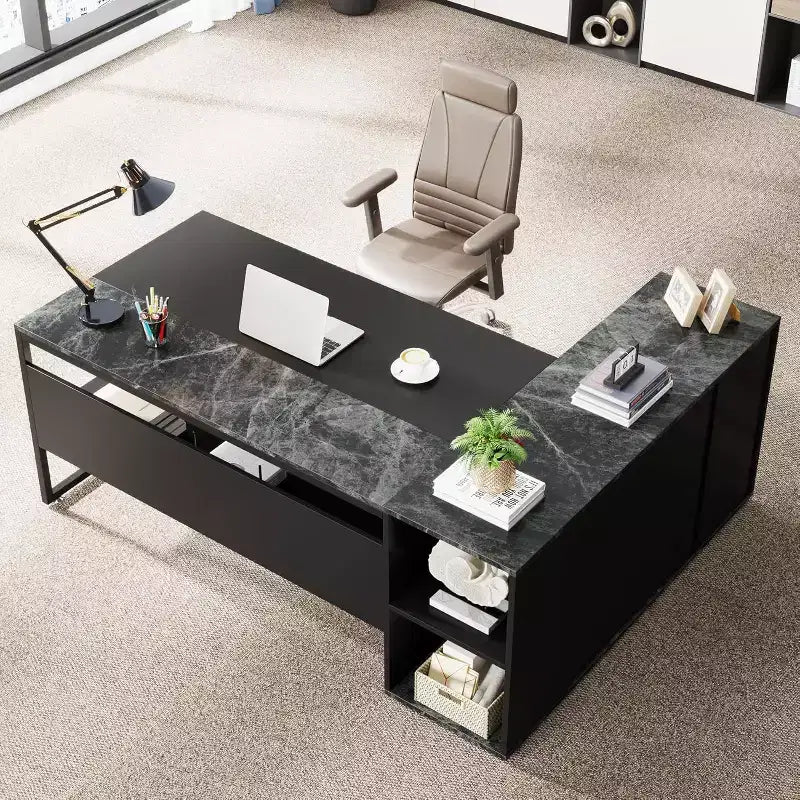Tribesigns Bureau de Direction 70,86 Pouces, Bureau d'Angle avec Armoire de Rangement, Poste de Travail de Mobilier de Bureau Professionnel pour Bureau à Domicile