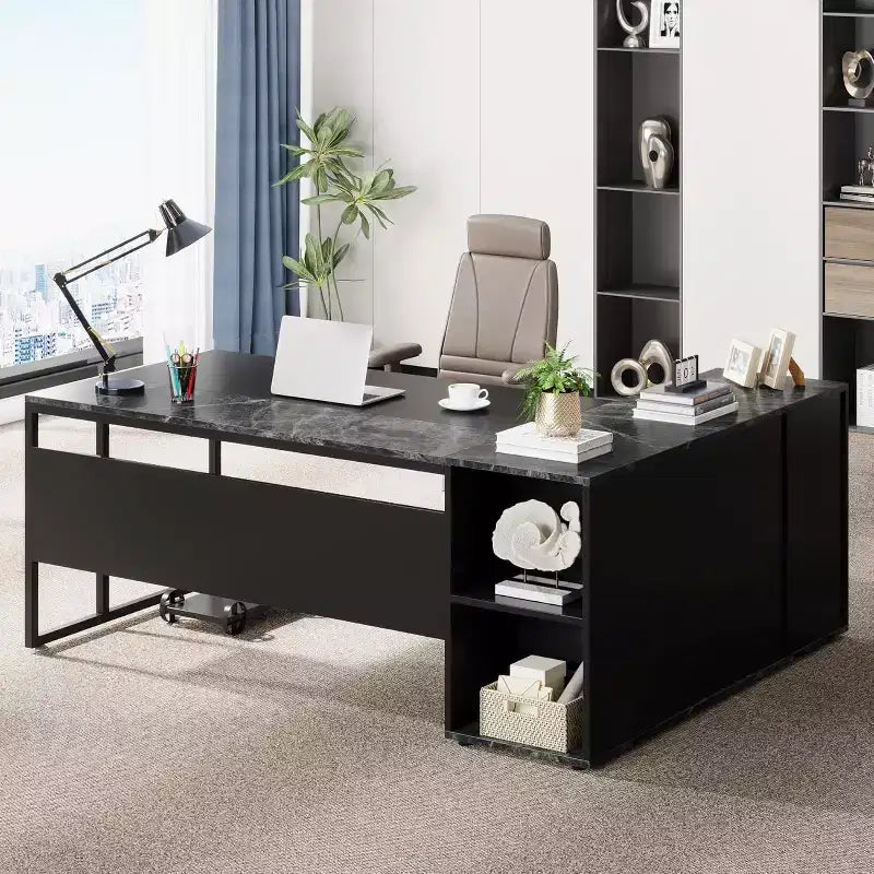 Tribesigns Bureau de Direction 70,86 Pouces, Bureau d'Angle avec Armoire de Rangement, Poste de Travail de Mobilier de Bureau Professionnel pour Bureau à Domicile
