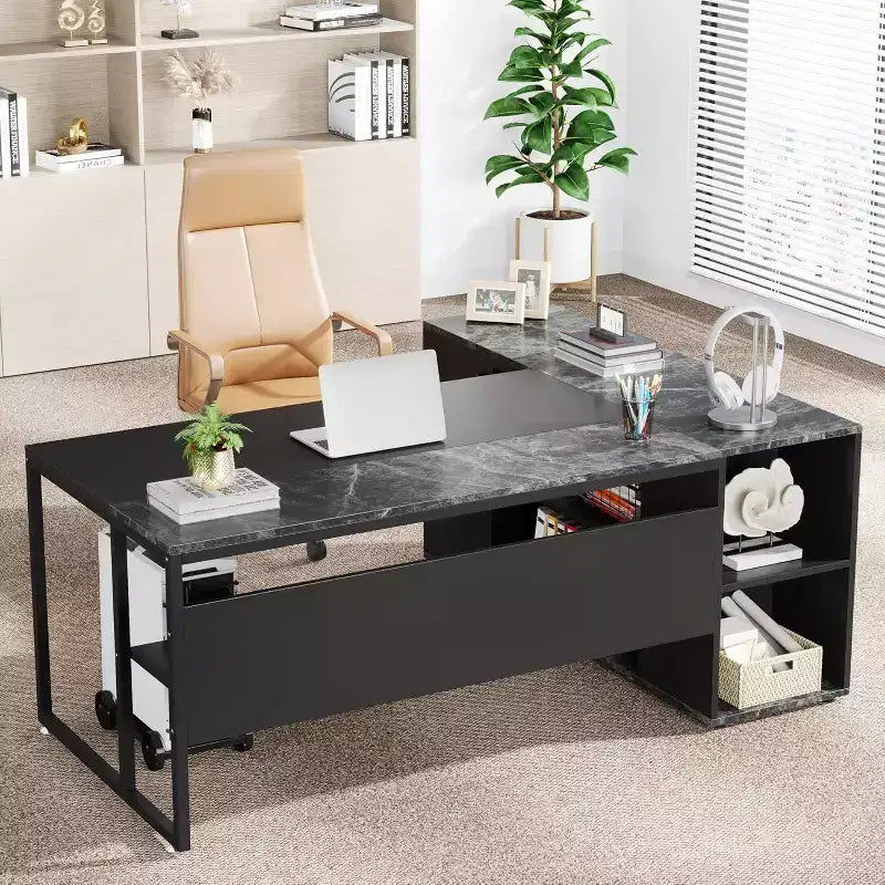 Tribesigns Bureau de Direction 70,86 Pouces, Bureau d'Angle avec Armoire de Rangement, Poste de Travail de Mobilier de Bureau Professionnel pour Bureau à Domicile