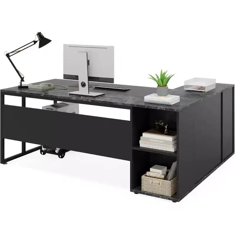 Tribesigns Bureau de Direction 70,86 Pouces, Bureau d'Angle avec Armoire de Rangement, Poste de Travail de Mobilier de Bureau Professionnel pour Bureau à Domicile