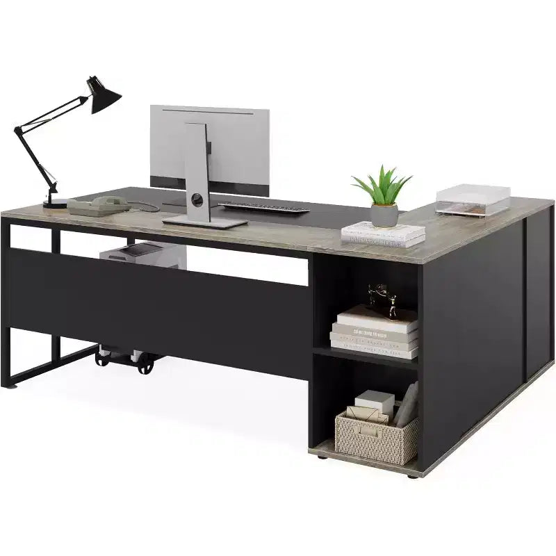 Tribesigns Bureau de Direction 70,86 Pouces, Bureau d'Angle avec Armoire de Rangement, Poste de Travail de Mobilier de Bureau Professionnel pour Bureau à Domicile