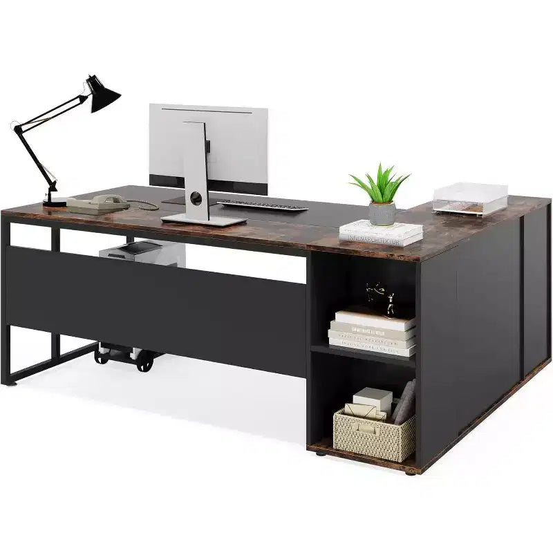Tribesigns Bureau de Direction 70,86 Pouces, Bureau d'Angle avec Armoire de Rangement, Poste de Travail de Mobilier de Bureau Professionnel pour Bureau à Domicile