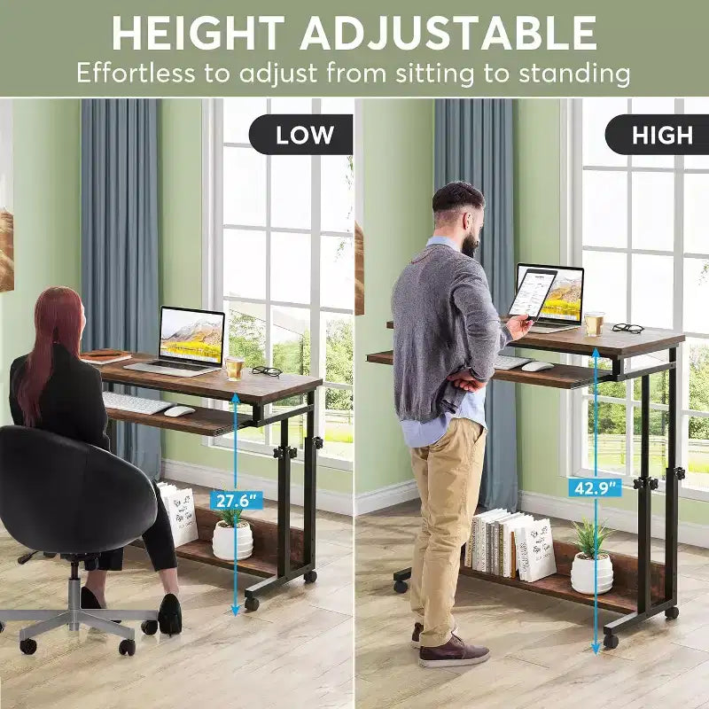 Tribesigns Bureau portable à roulettes, bureau pour ordinateur portable mobile réglable en hauteur