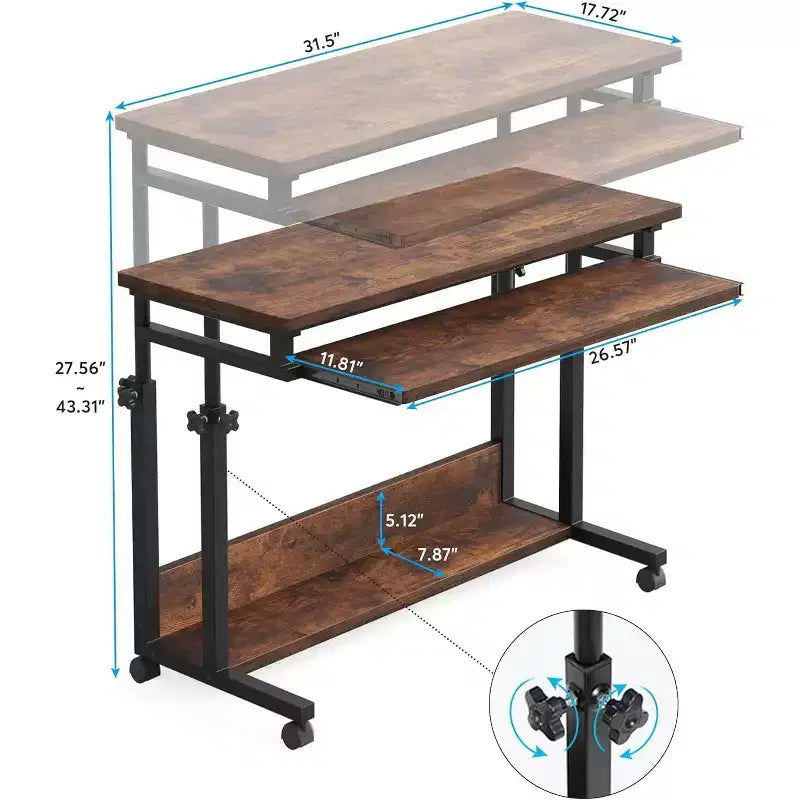 Tribesigns Bureau portable à roulettes, bureau pour ordinateur portable mobile réglable en hauteur