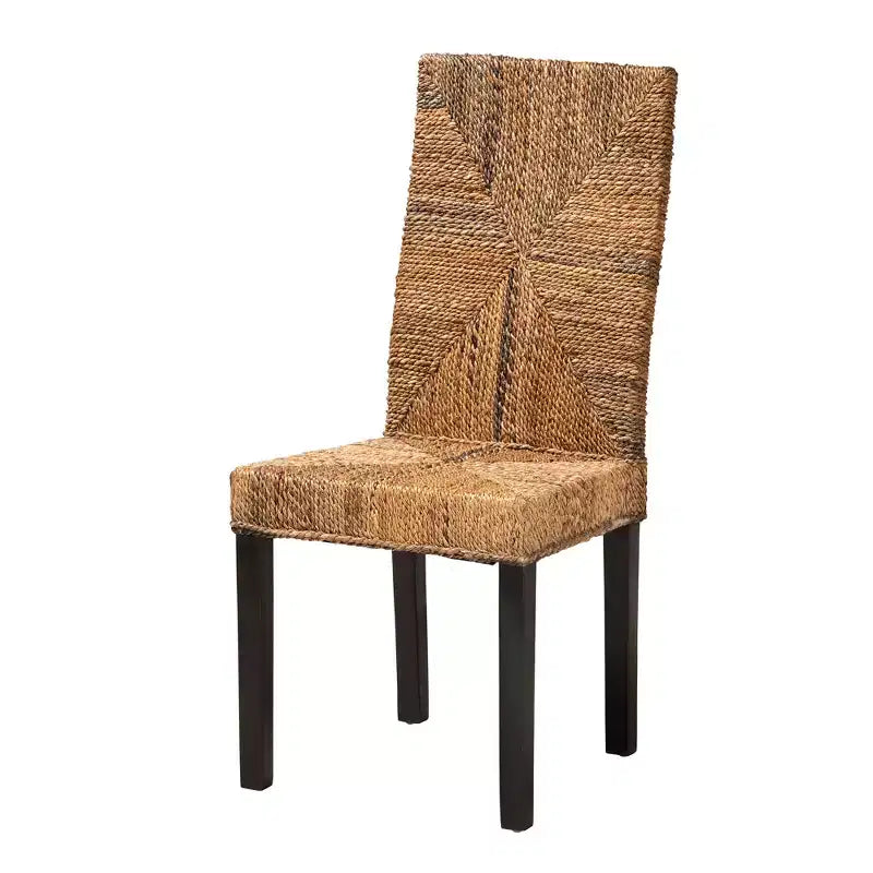 Chaise de salle à manger bohème moderne bali & pari Laymi en bois d'acajou brun foncé et jonc de mer