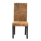 Chaise de salle à manger bohème moderne bali & pari Laymi en bois d'acajou brun foncé et jonc de mer