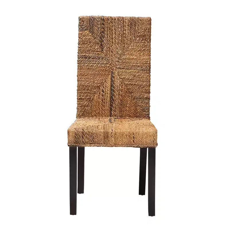 Chaise de salle à manger bohème moderne bali & pari Laymi en bois d'acajou brun foncé et jonc de mer