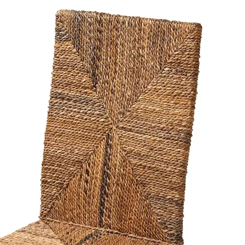 Chaise de salle à manger bohème moderne bali & pari Laymi en bois d'acajou brun foncé et jonc de mer