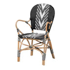 Chaise de salle à manger d'intérieur bicolore noir et blanc en tissage et rotin naturel Bali & Pari Wallis Modern French