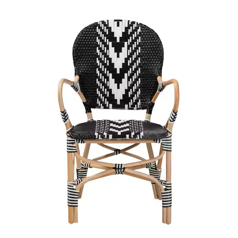 Chaise de salle à manger d'intérieur bicolore noir et blanc en tissage et rotin naturel Bali & Pari Wallis Modern French