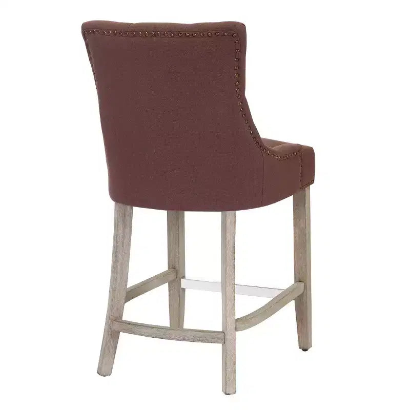 Tabouret de comptoir WestinTrends 24 en lin avec boutons touffetés et dossier ailé (Lot de 3), marron