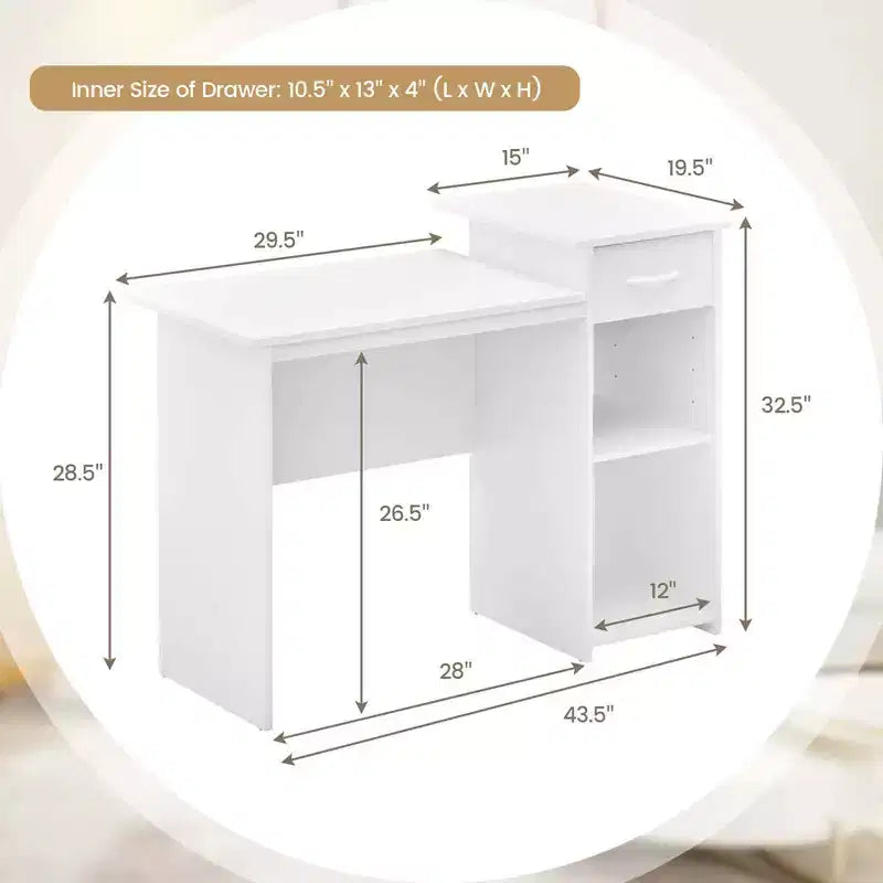 Costway Bureau Informatique avec Tiroir Bureau PC Portable Moderne avec Étagère Réglable et Trou Passe-Câbles