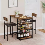 Ensemble Table de Cuisine, Table à Manger et 2 Chaises de Bar Rembourrées avec 3 Grandes Étagères de Rangement, Ensemble de Table en Bois pour Petits Espaces, Appartement, Maison