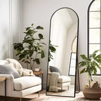 Miroir Dovelina sur pied à cadre métallique cintré, miroir autoportant, miroir de chambre moderne, miroir mural