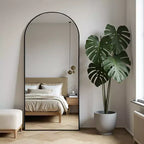 Miroir Dovelina sur pied à cadre métallique cintré, miroir autoportant, miroir de chambre moderne, miroir mural